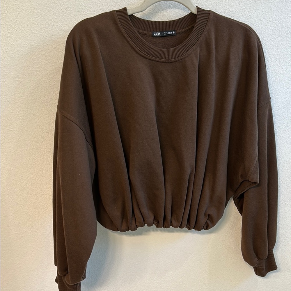 Zara Brown Cropped Sweatshirt